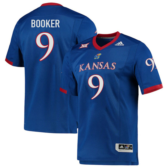 Men #9 Austin Booker Kansas Jayhawks College Football Jerseys Stitched Sale-Royal - Click Image to Close